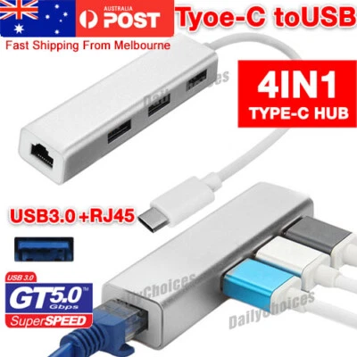 USB-C HUB Type-C Multi USB 3.0 Port With RJ45 Ethernet Adapter 1000Mbps PC MAC • $15.99