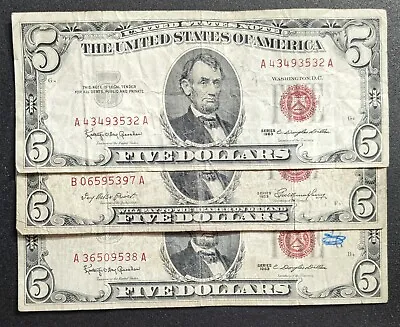 U.S. $5 Five Dollar Red Seal Well Circulated Condition One Note • $11.99