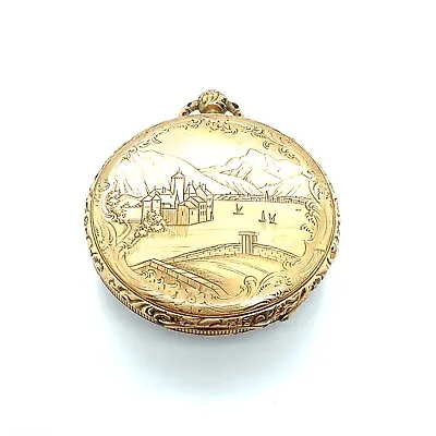 Vacheron Constantin 18KY Open Face Pocket Watch With Engraved Castle Landscape • $1495