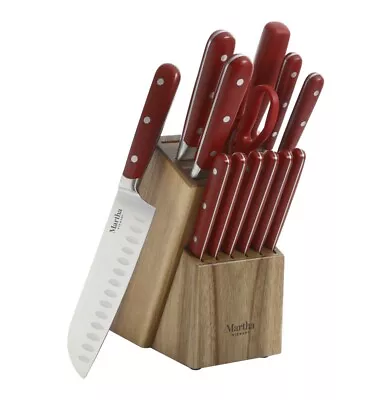 Martha Stewart 14 Pc - Stainless Steel Cutlery Set W Wood Block  (Choose Color) • $118