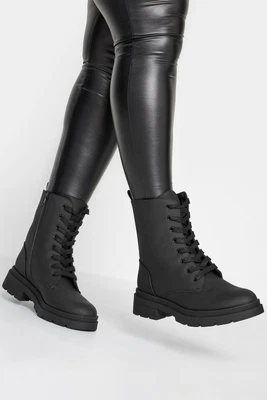 Yours Curve Plus Size Chunky Lace Up Boots In Wide E Fit & Extra Wide EEE Fit • £44.99