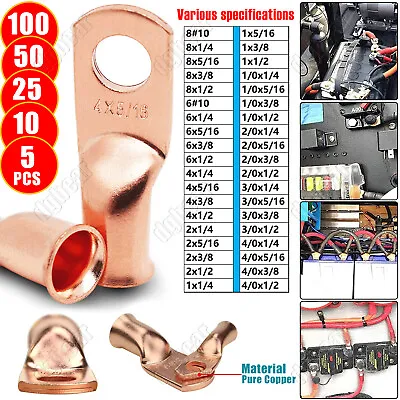 Heavy Duty Battery Terminal Connectors AWG Copper Crimp Wire Tubular Ring Lugs • $242.19