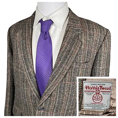 Vintage Harris Tweed Sport Coat 42R Herringbone Windowpane Stripe Pattern Jacket • $89.99