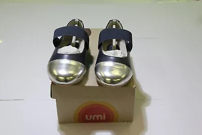 Umi *elaina*girls Navy Leather Ballet Flat Shoes Uk 10 Jnr Eu 28 • £10