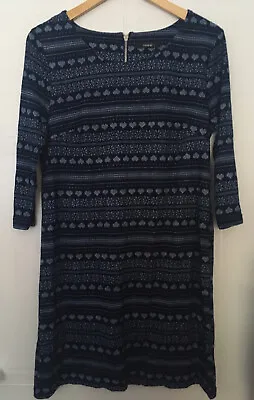 George Blue Heart Snowflake Fair Isle Three Quarter Sleeve Shift Dress 10 S 38 • £9.99