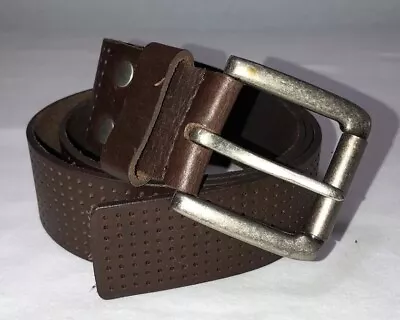 Men's Brown 2 In Wide Brown Perforated Leather Belt W/Thick Silver Tone Buckle • $10