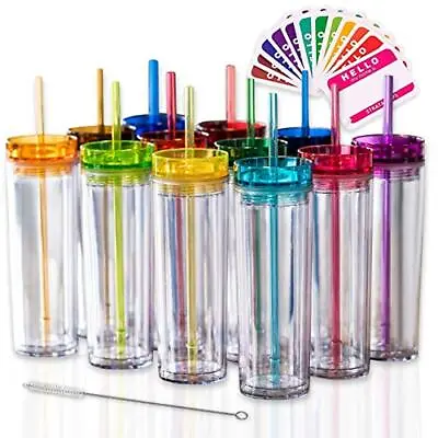 $63.06 • Buy Acrylic Tumblers With Lids And Straws Double Wall Clear Plastic Tumblers					...
