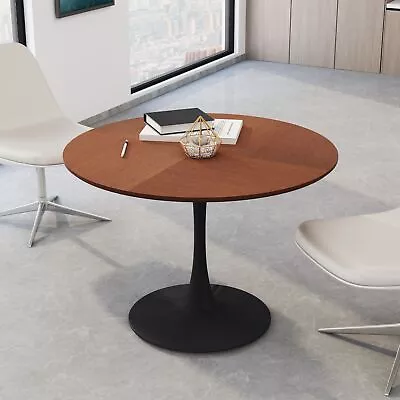 42  Modern Round Dining Table With Printed Oak Grain Top Metal Base • $388.71