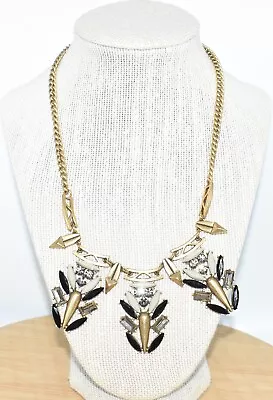 J Crew Gold Tone Acrylic Rhinestone Gold Tone Linked Statement Necklace • $4.99