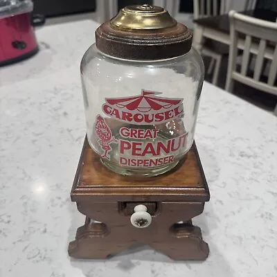 Vintage Great Carousel Peanut Dispensing Vintage Wooden Machine Glass BL • $38