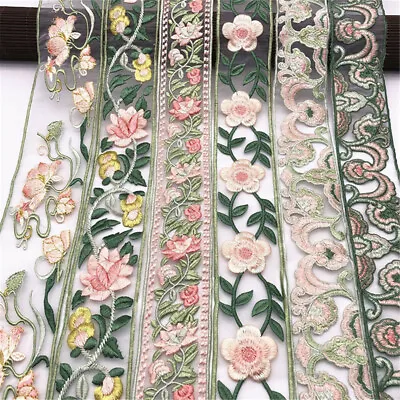 1 Yard Embroidery Ethnic Lace Ribbon Trim Jacquard Fabric Sewing Tape Flower DIY • £4.97