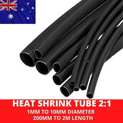 Black Heat Shrink Tubing Wire Sleeve Insulation Ratio 2:1 1mm To 10mm Diameter • $4.90