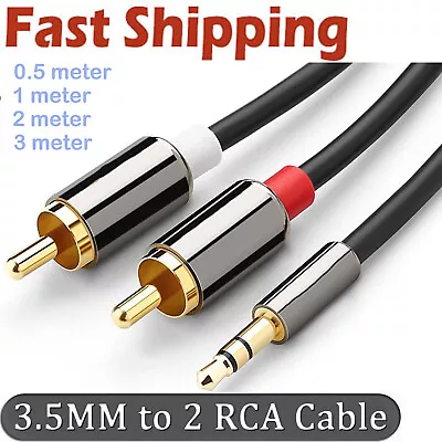 AUX Auxiliary 3.5mm Audio Male To 2 RCA Y Male Stereo Cable Wire Cord Plug US • $5.60