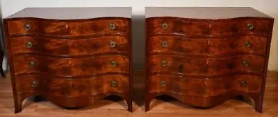 1930 Beacon Hill English Regency Mahogany Inlaid Pair Chest Of Drawers Commodes • $5500