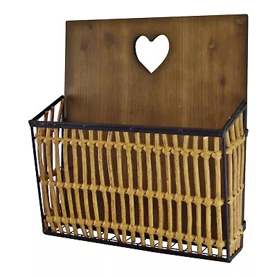 Wall Hanging Magazine Storage Rack Paper Books Basket Metal & Wicker • £21.99