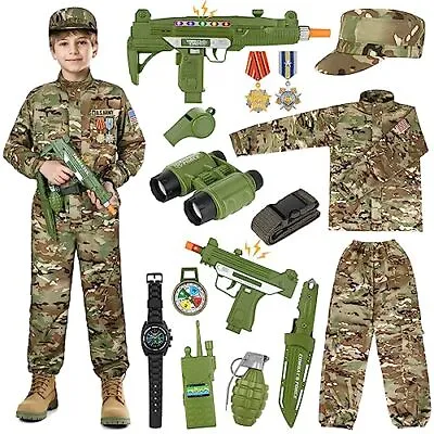 Army Costume For Kids 15PC Soldier Military Costume Boys Kids 8-10 • $50.18