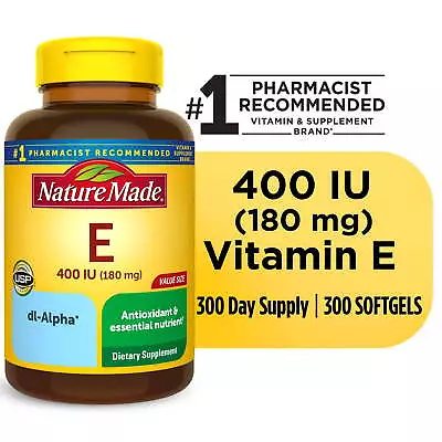 Nature Made Vitamin E 180 Mg (400 IU) Dl-Alpha Softgels Dietary  300 Count • $18.72