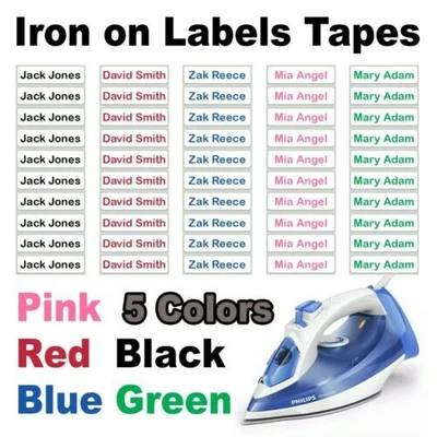 £0.99 • Buy Personalised Iron On Name Labels Black School Uniform Care Home Tag Kids 5 10 25