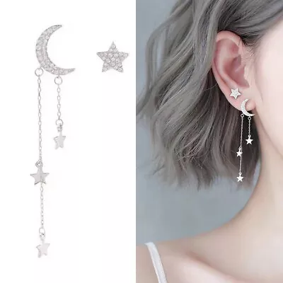 $2.30 • Buy 925 Silver Moon Star Tassel Earrings Stud Drop Dangle Women Charm Jewelry Gifts