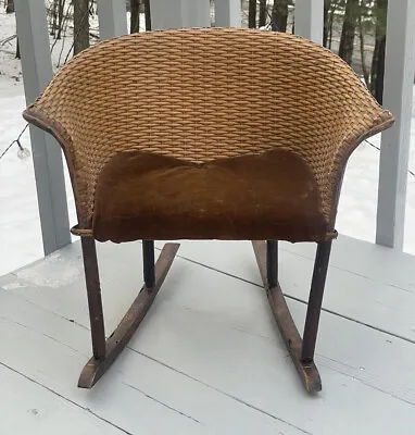 Antique Victorian Child's 19th C. Velvet Upholstered Wicker Back Rocking Chair • $75