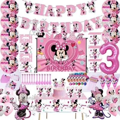 Minnie Mouse Birthday Party Supplies Tableware Kids Decorations Balloons Banner • £4.49