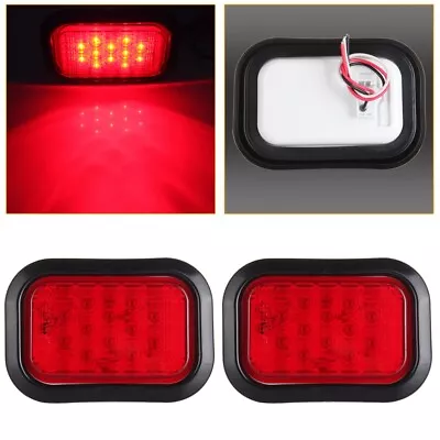 2x Red 5  X3  Rectangle 12 LED Stop/Turn/Tail Truck Light Grommet Wire Kits • $15.89