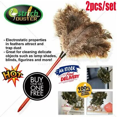 2PCS Anti Static Genuine Ostrich Feather Duster Wooden Handle Brush Clean • $14.96