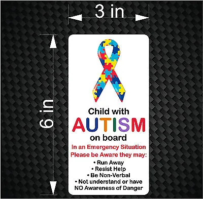  Child With AUTISM On Board - Emergency Awareness Car Vinyl Bumper Sticker Decal • $3.99