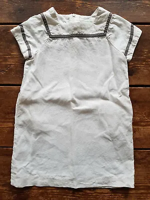 Marie Chantal Linen Dress 6 5-6 Years White Grey • £20