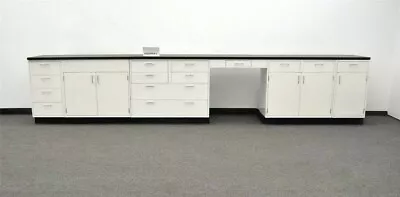 Laboratory 15' Cabinet Group W/ Black Tops & Desk Area / Base Cabinets E1-468-3 • $5625