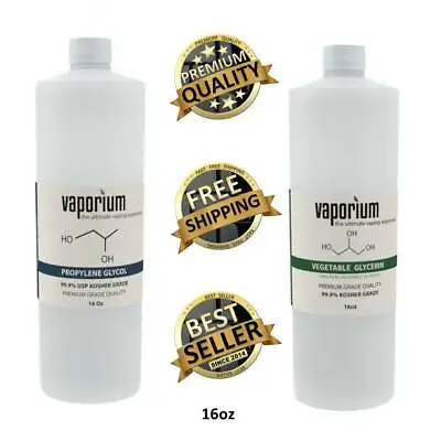 1 VEGETABLE GLYCERIN 1 PROPYLENE GLYCOL USP KOSHER FOOD GRADE 16oz Each PG/VG • $1000