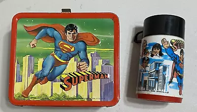 1978 DC Comics SUPERMAN (Christopher Reeves) ALADDIN Metal Lunchbox Thermos • $110.86