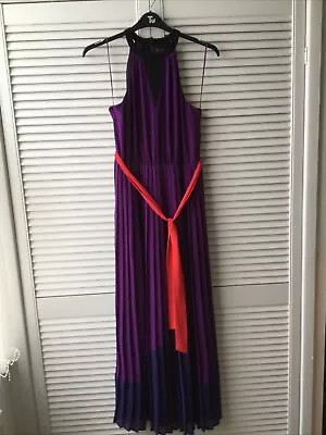 Next Purple Colour Block Pleated Maxi Dress Size 12 • £8.50