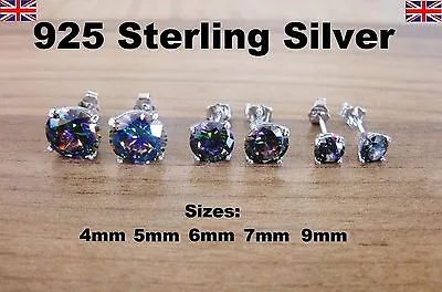 925 Sterling Silver - Mystic Topaz Round CZ Cubic Zirconia Stud Earrings • £4.75