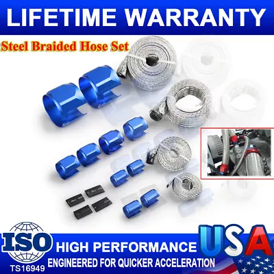 $29.69 • Buy Braided Stainless Steel Vacuum/fuel/radiator/oil Line Dress-up Hose Cover Blue