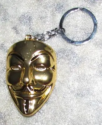 $16.99 • Buy ANONYMOUS Guy MASK V For Vendetta Gold Color Metal KEY CHAIN Ring Keychain NEW