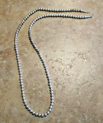 31  EXTRA LONG & THIN Vintage Navajo Sterling Silver PEARLS Bead Necklace • $279