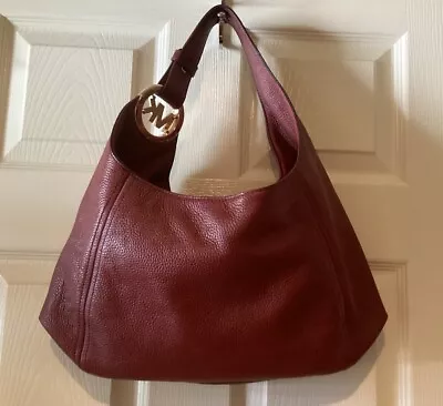 MICHAEL KORS Kelsey Pebble Leather Bag Hobo Shoulder Size 16x10”Deep Red • $22