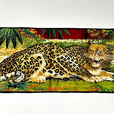 Vintage Cheetah Leopard Tapestry 1970s Italy Woven Velveteen Wall Hanging 38x19 • $95