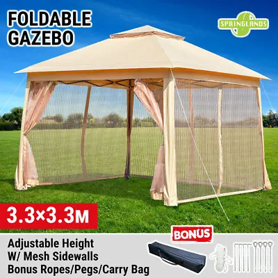 $223.20 • Buy Foldable Gazebo 3.3m W/ Mesh Side Wall Camping Canopy Tent Marquee Wedding Party