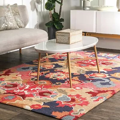 NuLOOM Hand Made Contemporary Floral Abstract Area Rug In Red Pink Gray Multi • $155.09