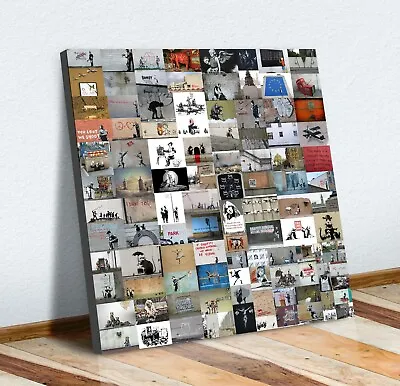 Banksy Collage Montage Canvas Wall Art Picture Print Square Xl • £25.99