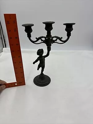 Vintage Three Armed Brass Cherub Candelabra Candle Holder • $49.99