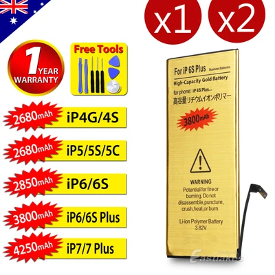 $11.95 • Buy For Apple IPhone 4S 5 5S 5C 6 6S 7 PLUS High Capacity Battery Replacement Tools