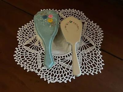 Vintage Pair Of Celluloid Baby Children's Hair Brushes Hand Painted 1950's • $14.95