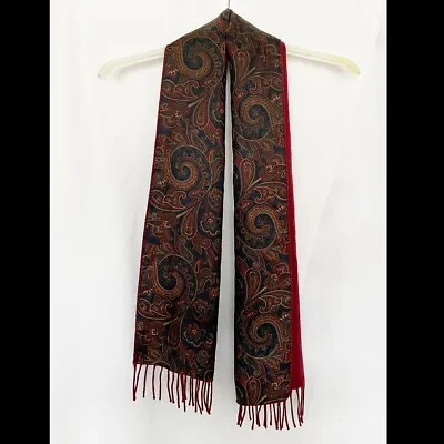 Vintage Large Silk Cravat/Scarf In Blue Red And Gold Paisley - Mod Style • £25
