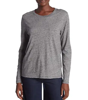 MADEWELL WOMEN'S CHARCOAL LONG SLEEVE CREW NECK COTTON T-SHIRT Sz M • $23.99