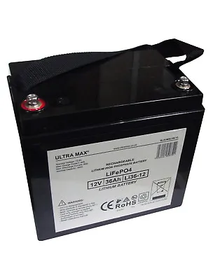 £181.86 • Buy Ultramax 12v 36Ah Lithium Phosphate LiFePO4 Battery, 40A Max. Discharge Current