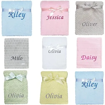 £11.95 • Buy Baby Girl Boy Personalised Blanket Embroidered Name Pink Blue Grey White