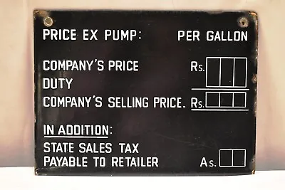 Vintage Gas Station Price Sign Porcelain Enamel Rate Board Petrol Pump 1940's  • $393.56